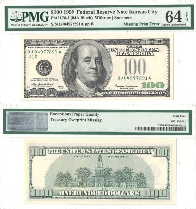 1999. $100. PMG. Ch Unc-64. EPQ. Federal Reserve N
