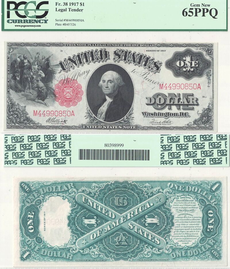 1917 $1 Legal Tender Note Fr-38 PCGS Gem CU-65 PPQ