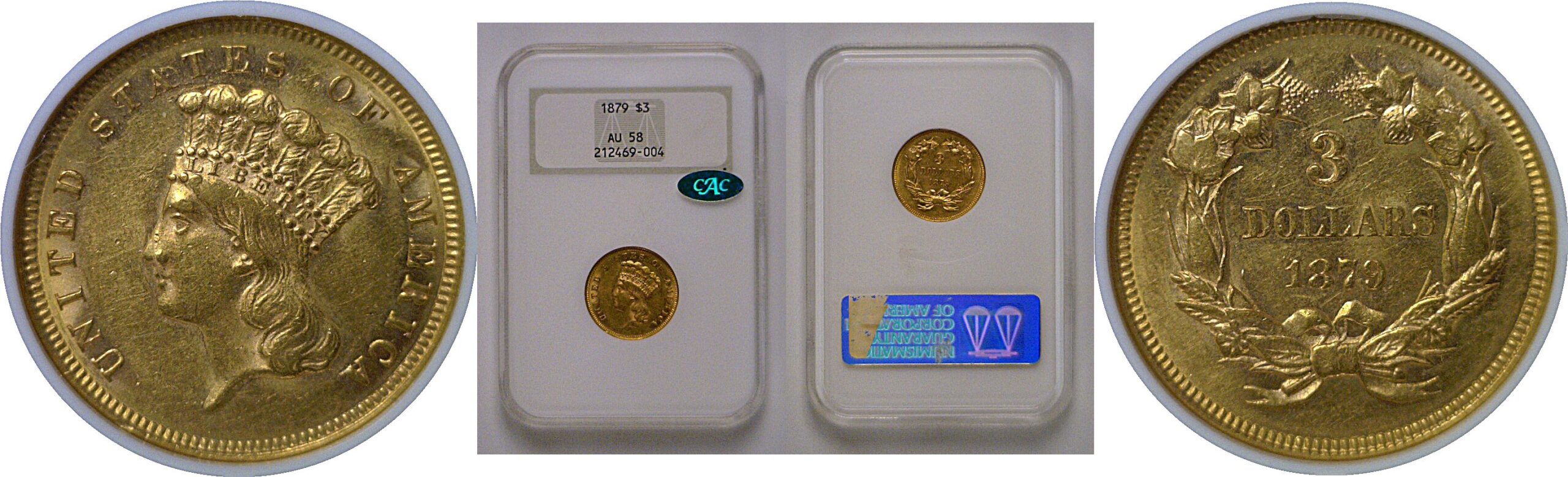 1879 $3 Princess   NGC AU-58  CAC