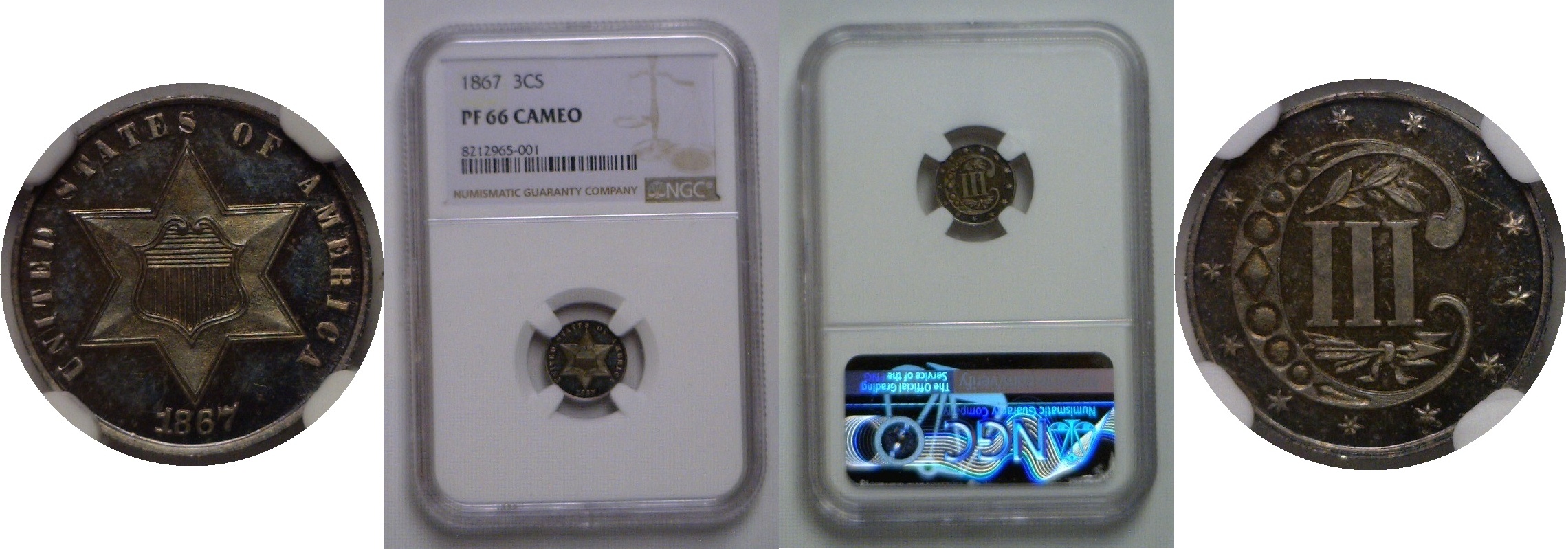 1867 Silver Three Cent   NGC PF-66 Cameo