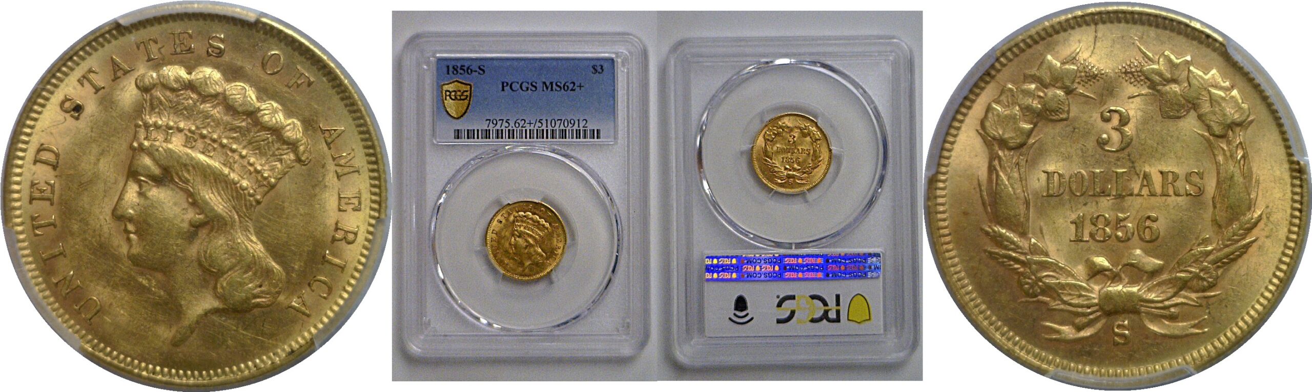 1856-S $3 Princess   PCGS MS-62+
