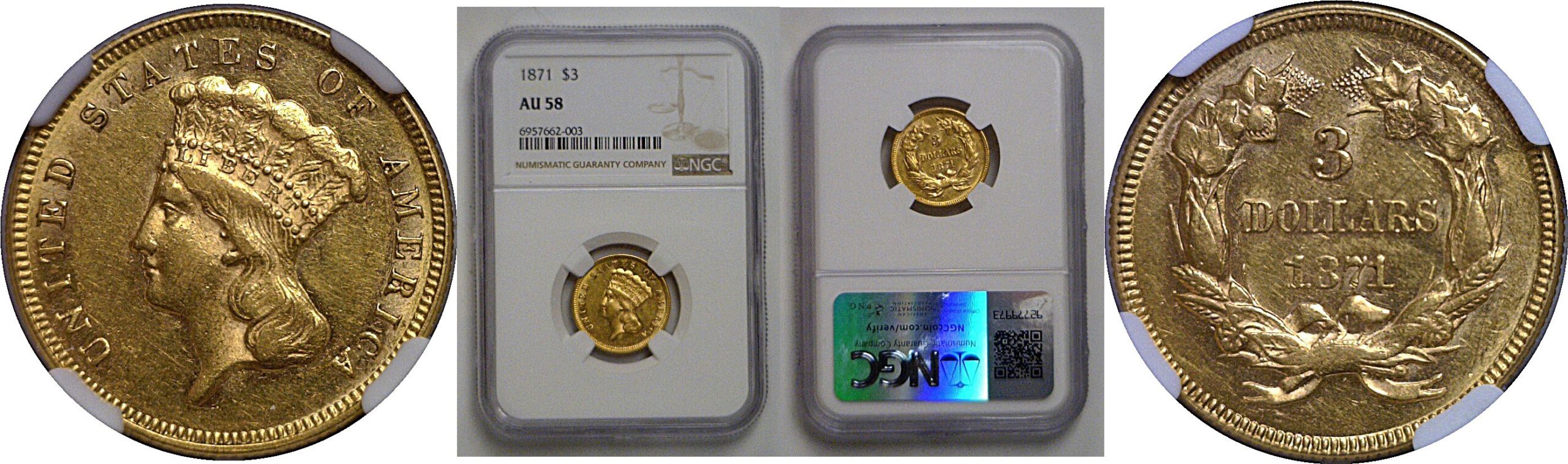1871  $3 Princess    NGC AU-58