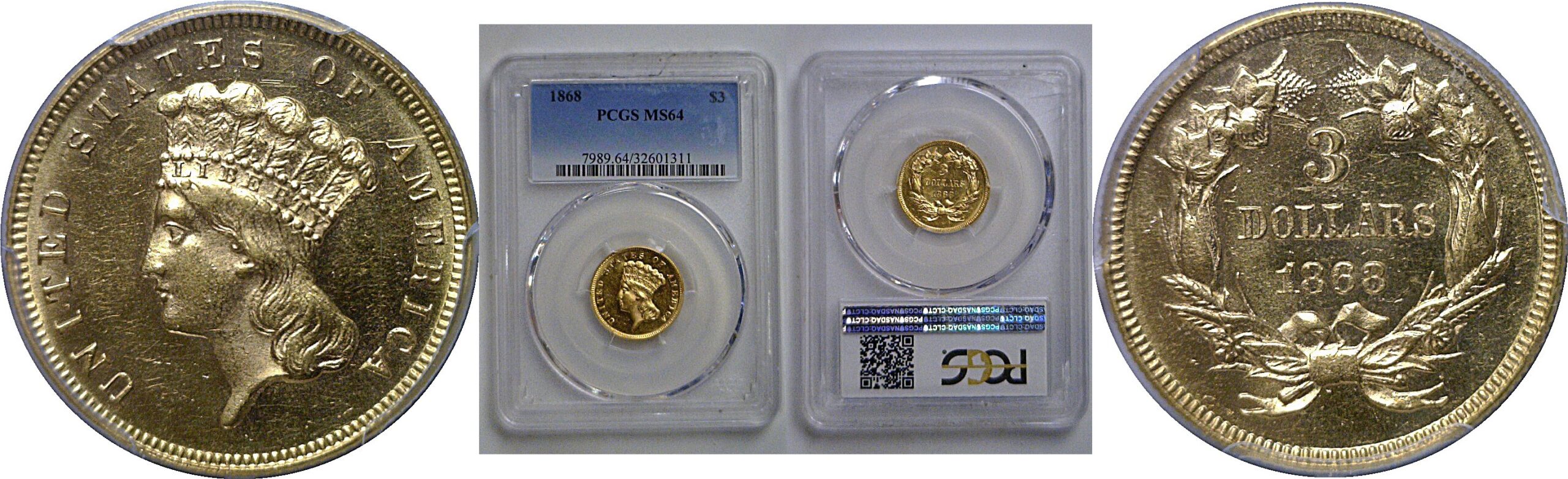 1868 $3 Princess   PCGS MS-64