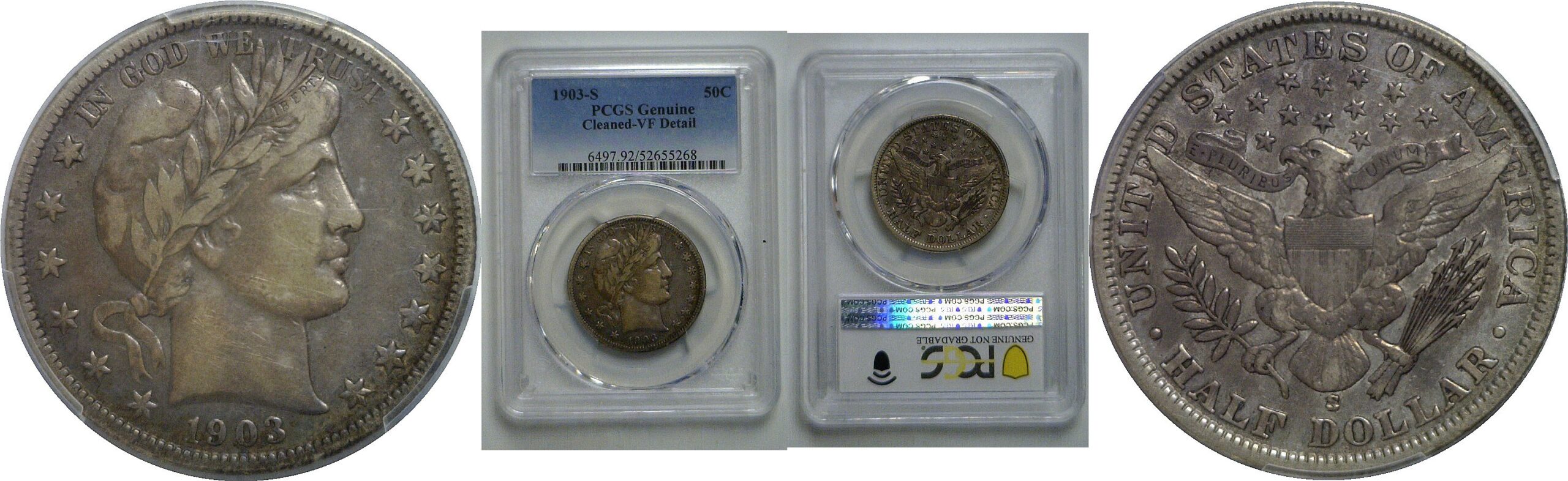 1903-S Barber Half Dollar   PCGS Cleaned VF Detail