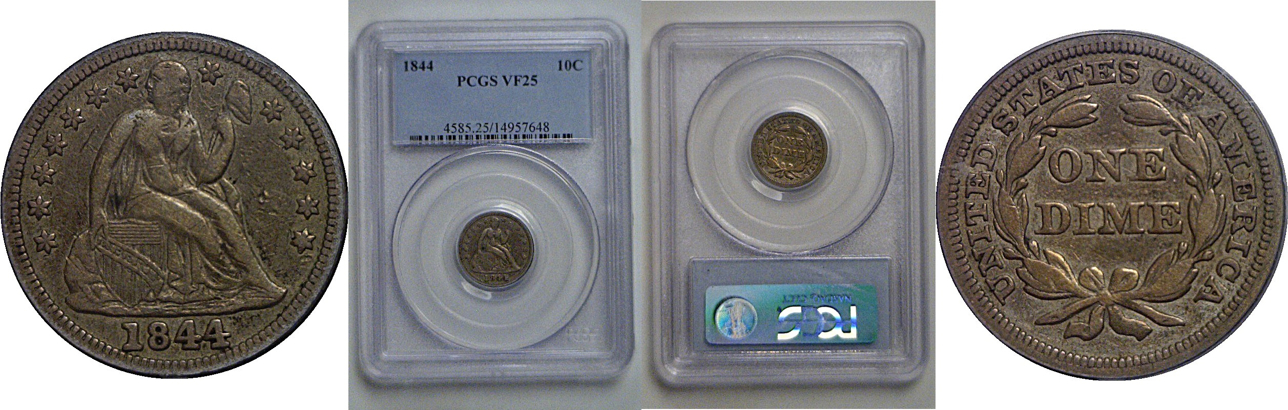1844 Seated Liberty Dime    PCGS VF-25