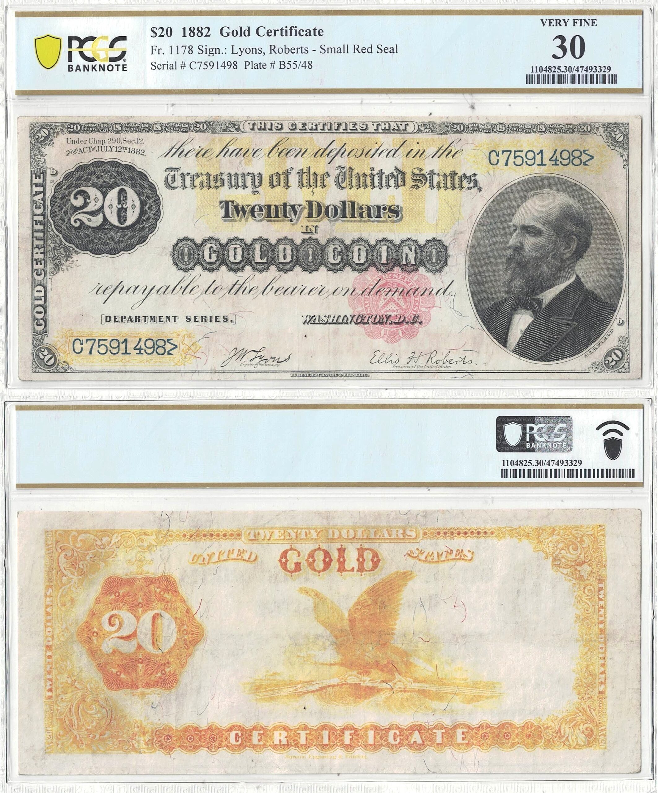 1882 $20 Gold Certificate Fr-1178 PCGS VF-30