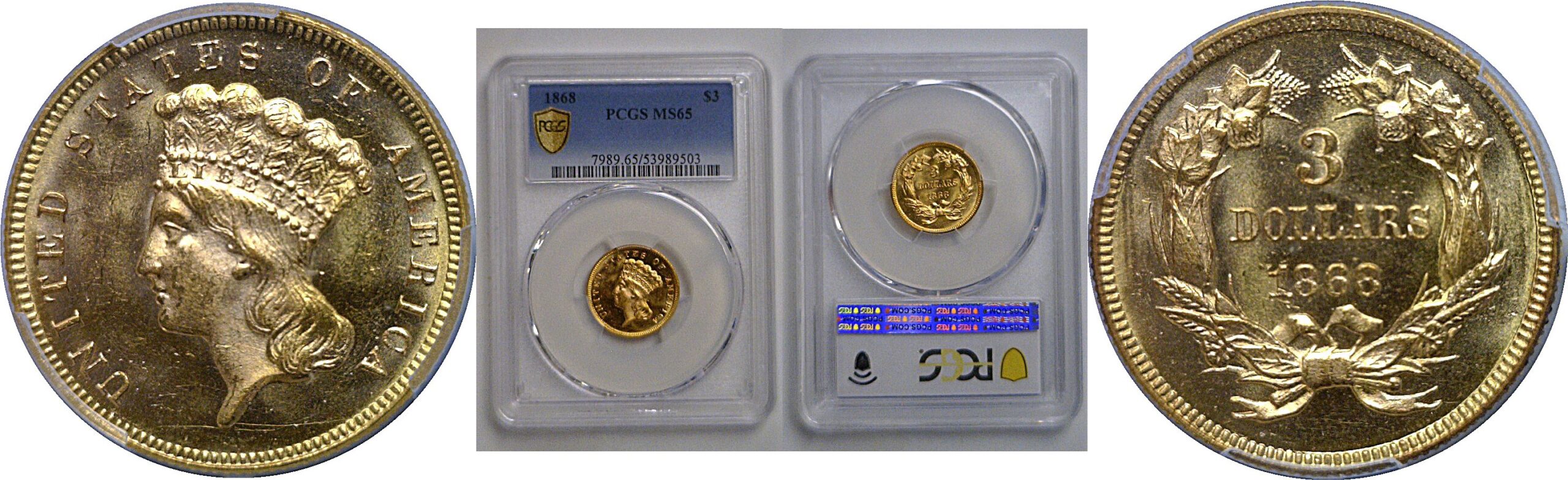 1868 $3 Princess   PCGS MS-65