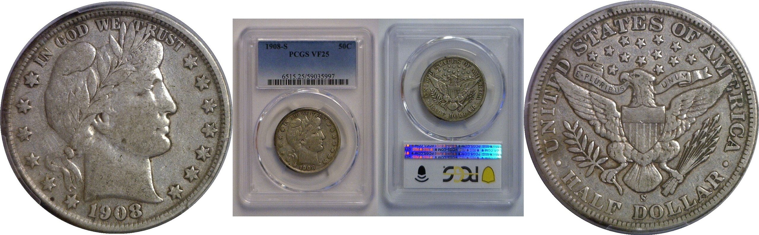 1908-S Barber Half Dollar   PCGS VF-25