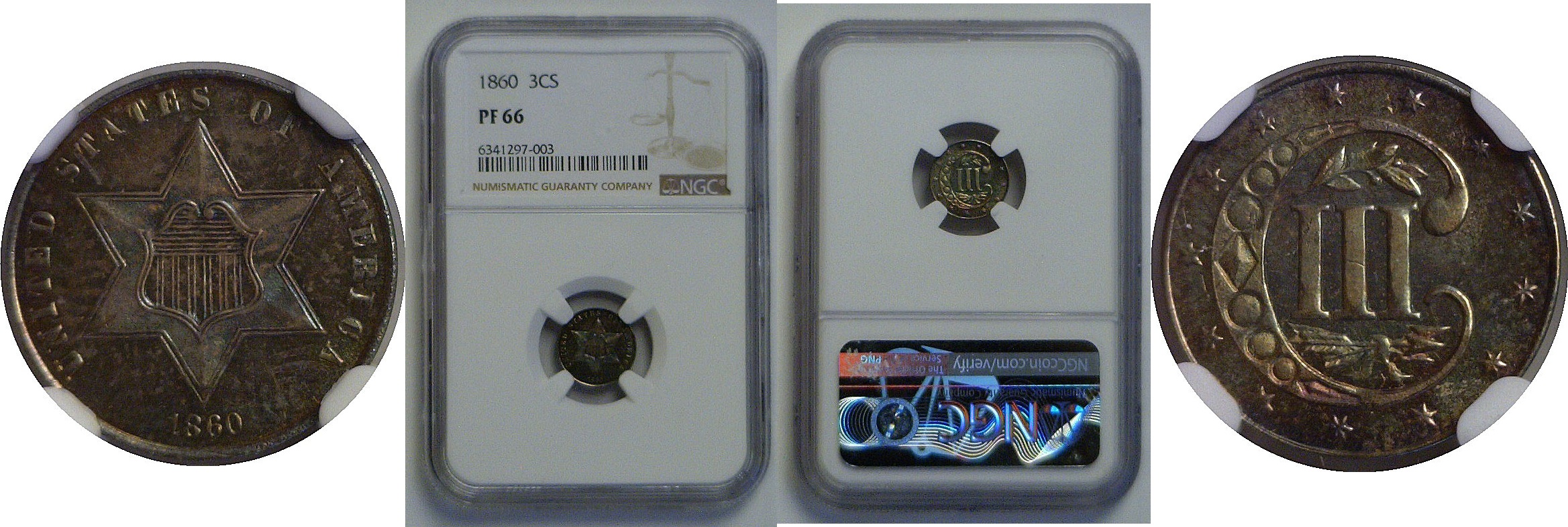 1860 Silver Three Cent    NGC PF-66