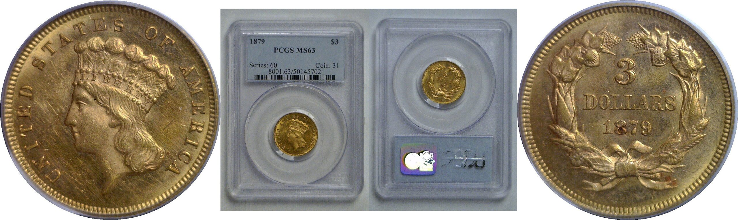 1879 $3 Princess     PCGS MS-63