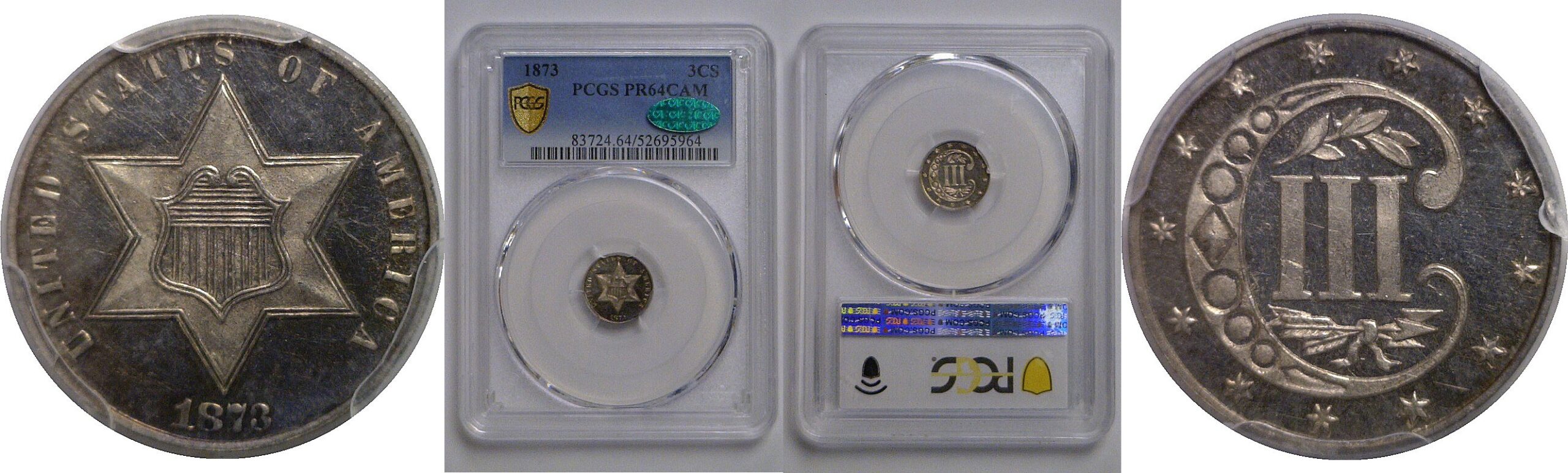 1873 Silver Three Cent   PCGS PR-64 CAM  CAC