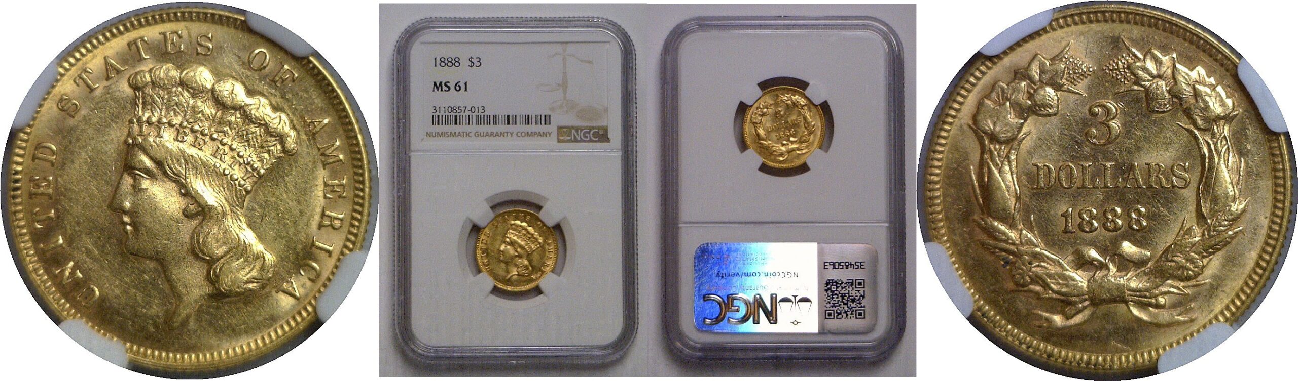 1888 $3 Princess   NGC MS-61