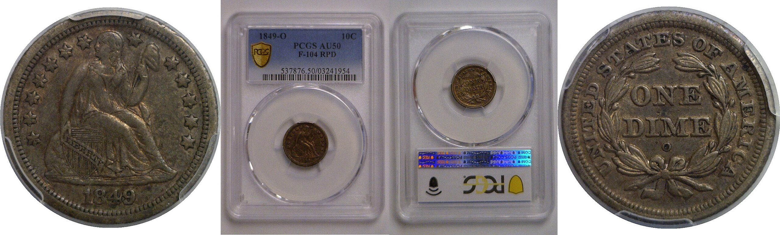 1849-O Seated Liberty Dime   PCGS AU-50