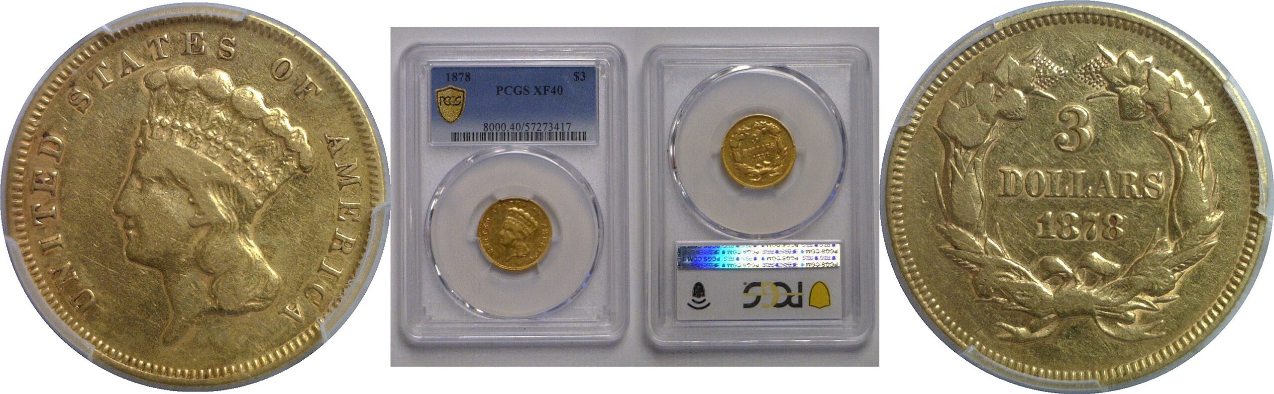1878 $3 Princess   PCGS XF-40