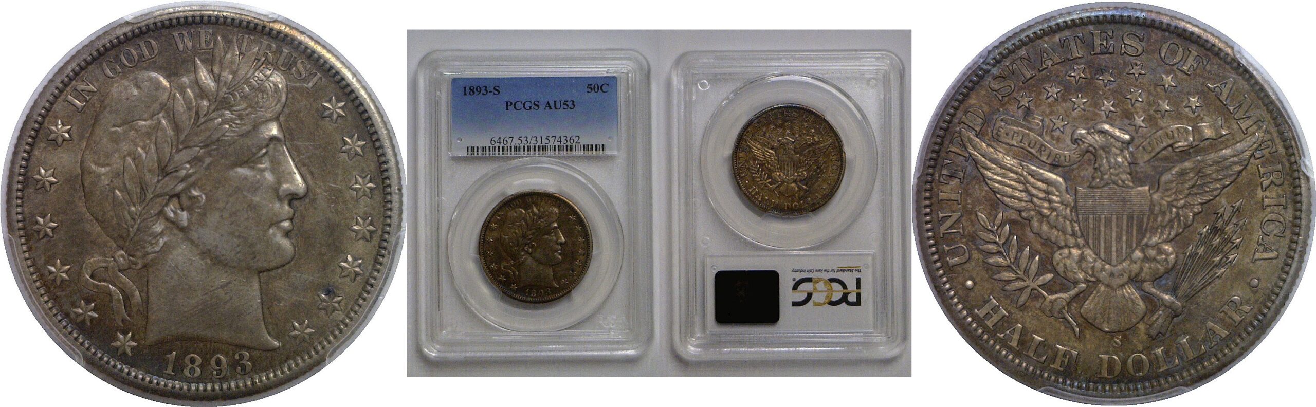 1893-S Barber Half Dollar   PCGS AU-53
