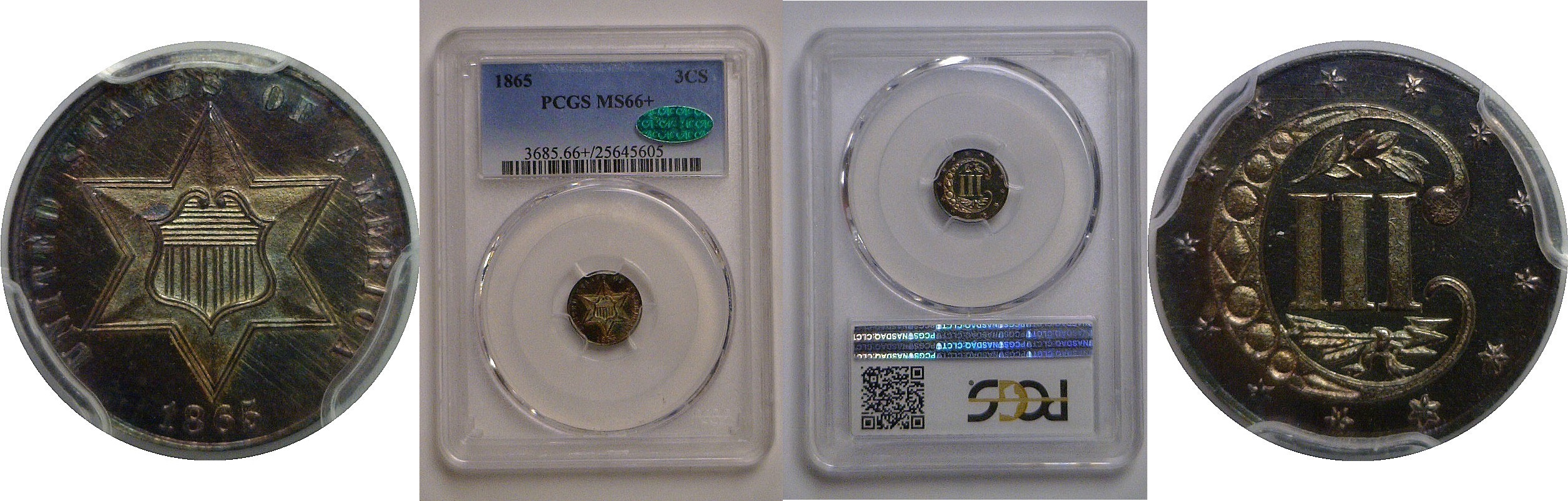 1865 Silver Three Cent   PCGS MS-66+  CAC