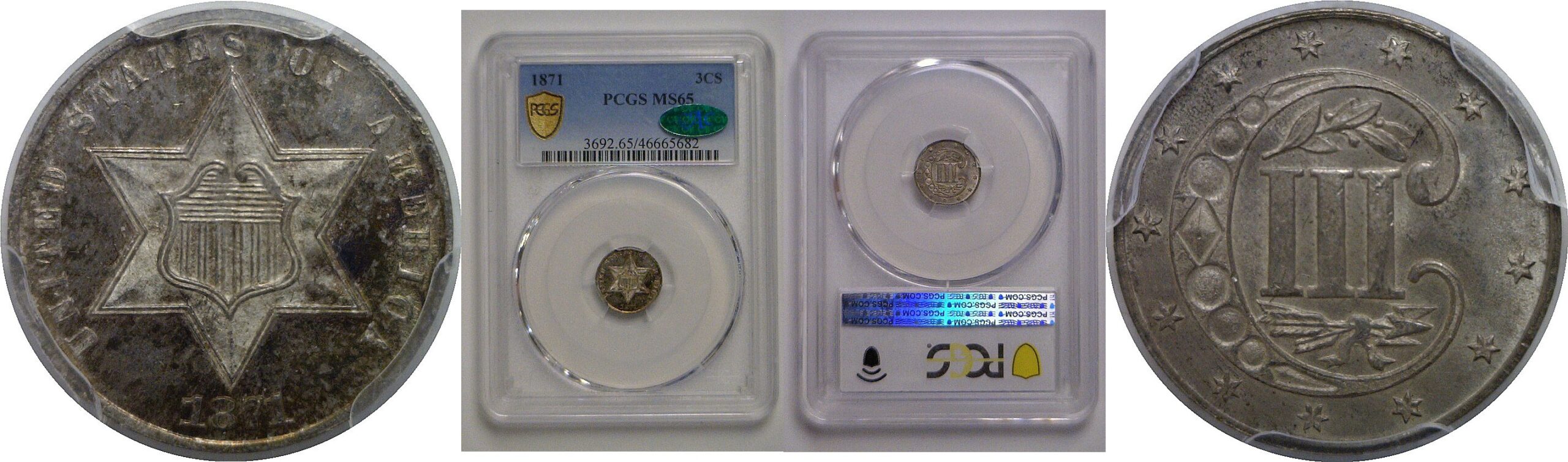1871 Silver Three Cent   PCGS MS-65  CAC