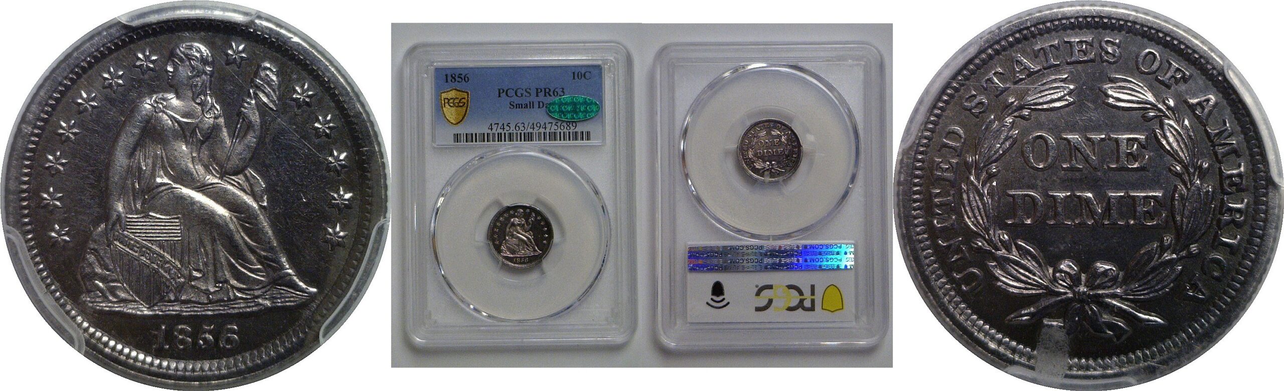 1856 Seated Liberty Dime   PCGS PR-63  CAC