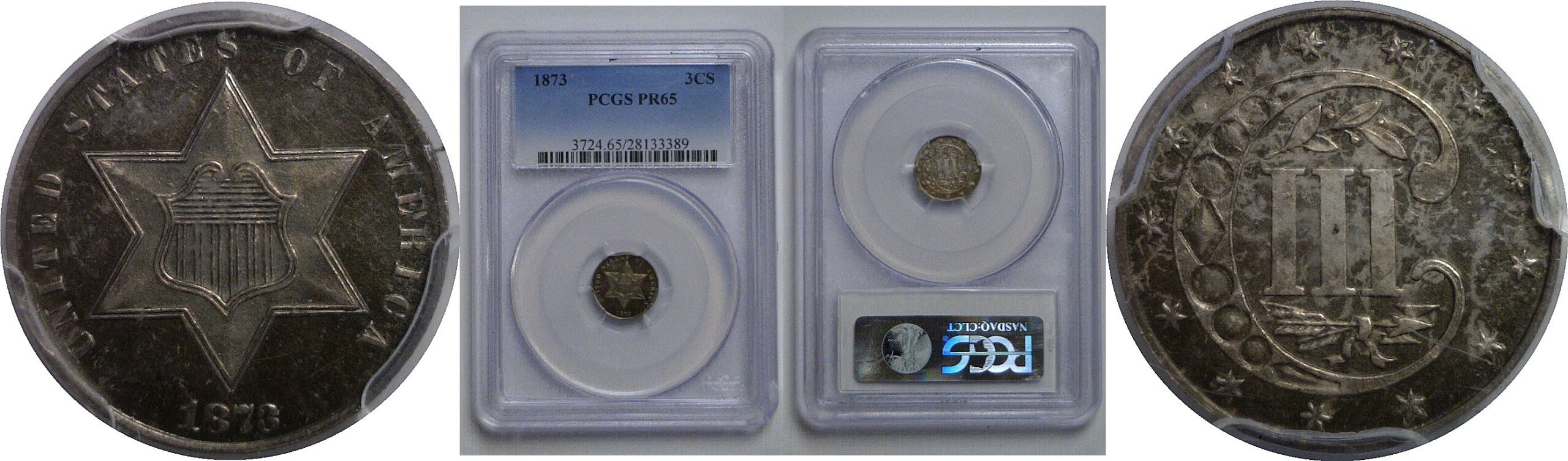 1873 Silver Three Cent   PCGS PR-65