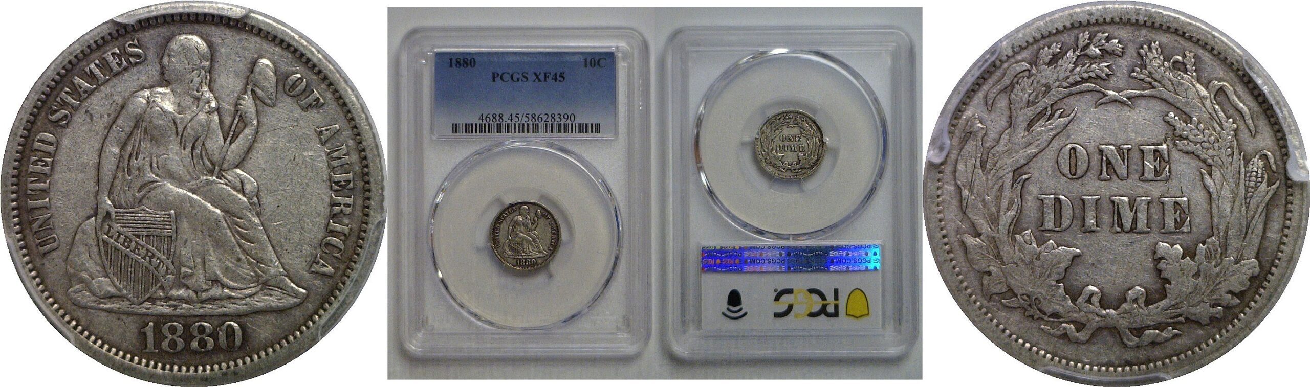 1880 Seated Liberty Dime   PCGS XF-45