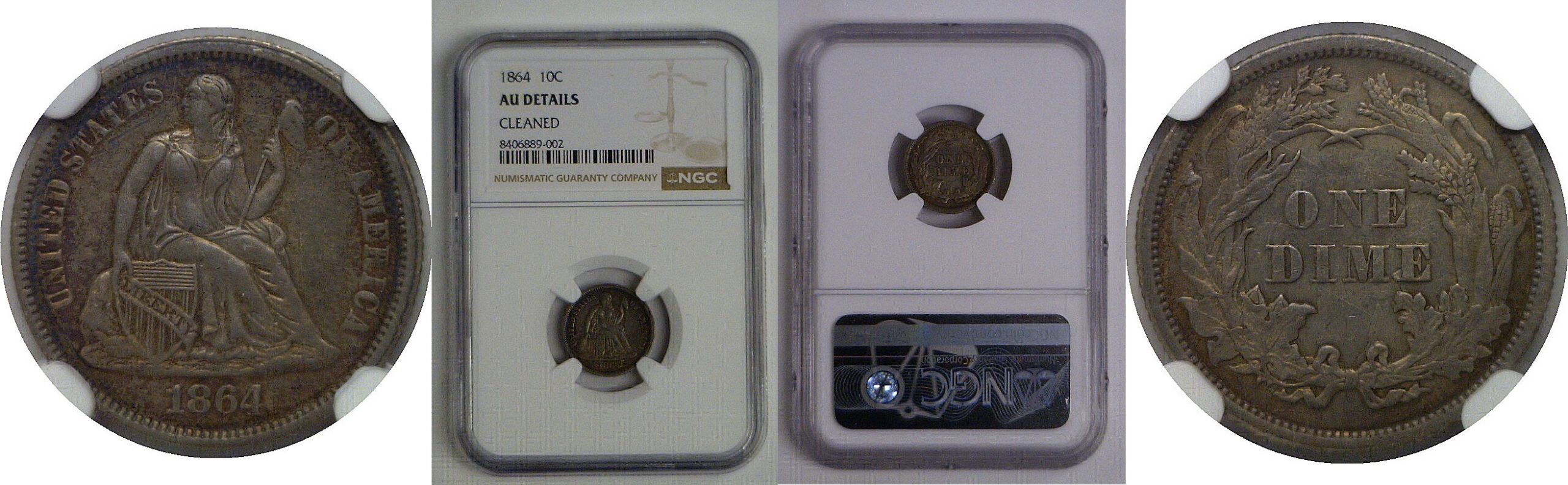 1864 Seated Liberty Dime   NGC AU Details