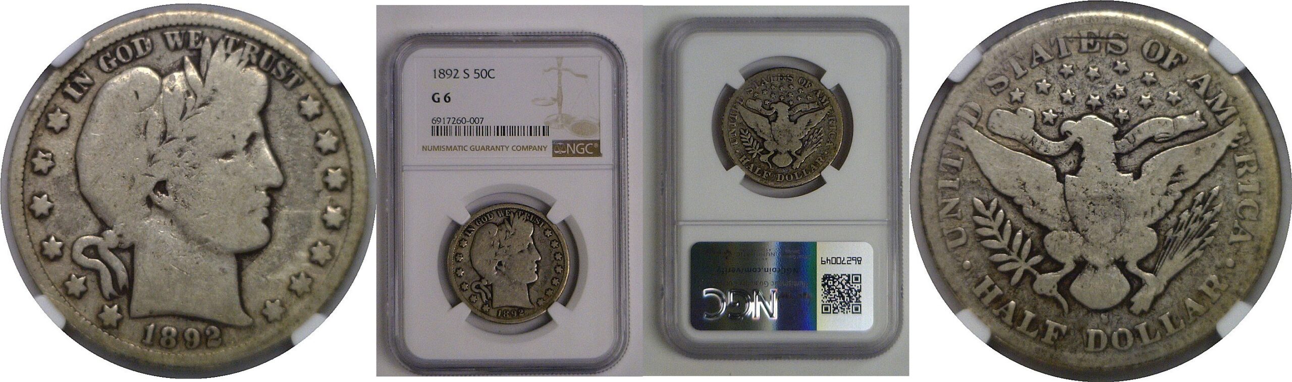 1892-S Barber Half Dollar   NGC G-6