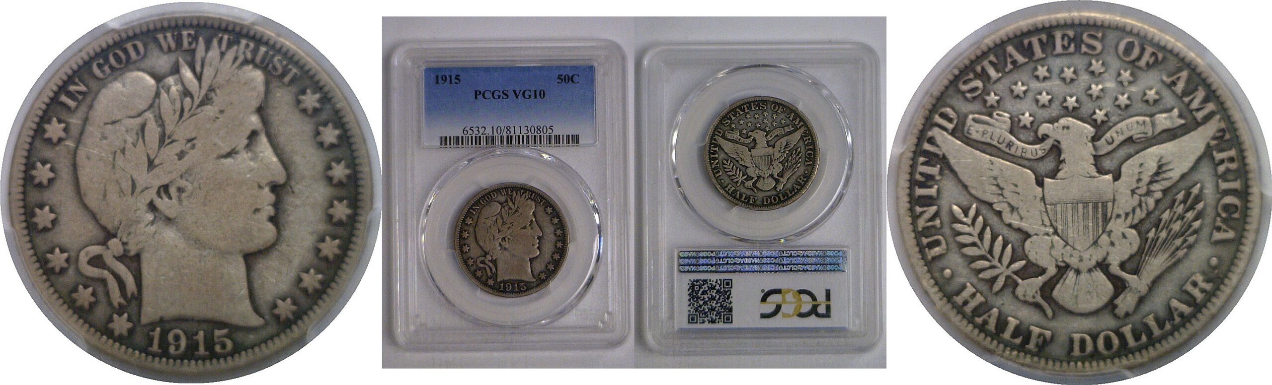1915 Barber Half Dollar   PCGS VG-10