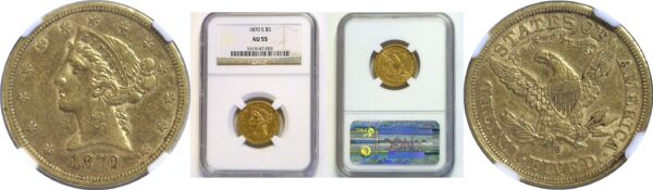 1870-S. $5 Liberty.  -  NGC. AU-55.