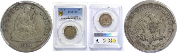 1861-S.  Seated Liberty Quarter.  -  PCGS. F-15.