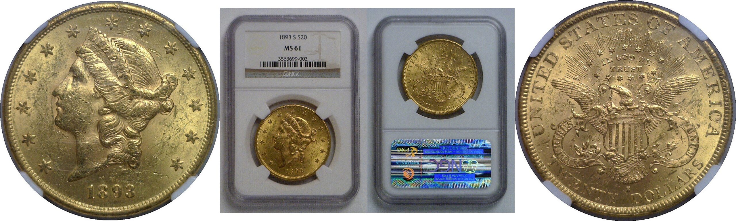 1893-S $20 Liberty   NGC MS-61