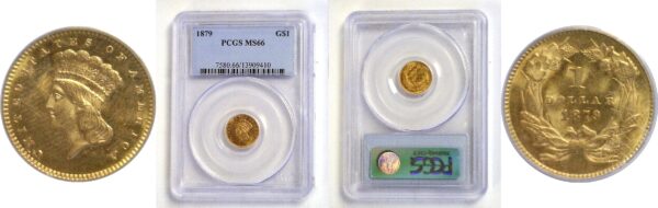 1879  One Dollar Gold Coin.  -  PCGS MS-66.