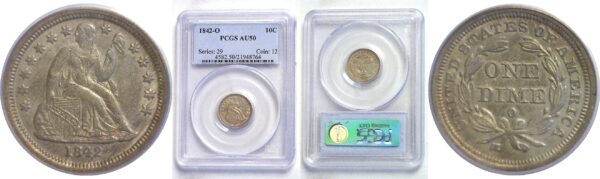 1842-O.  Seated Liberty Dime.  -  PCGS. AU-50.