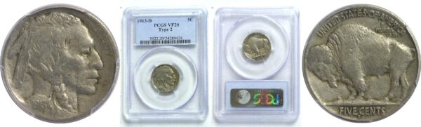 1913-D T-2.  Buffalo Nickel.  -  PCGS VF-20.