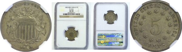 1883/2.  Shield Nickel.  -  NGC. AU-58.
