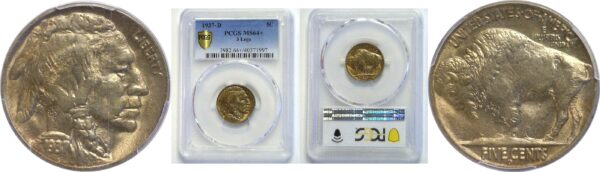 1937-D 3 legs . Buffalo Nickel.  -  PCGS. MS-64+.