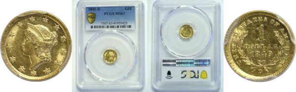 1849-D.  One Dollar Gold Coin.  -  PCGS. MS-63.