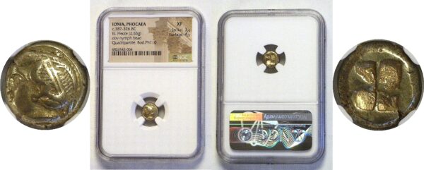 387-326 BC.  GREEK. Ionia, Phocaea. EL Hecte. NGC. Head Of Lo.