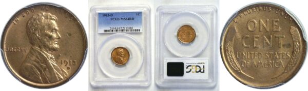1913-D  Lincoln Cent.  -  PCGS MS-64. RD.