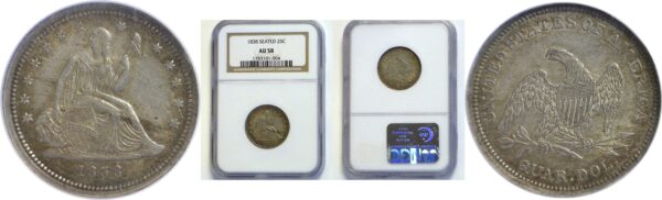 1838  Seated Liberty Quarter.  -  NGC AU-58.