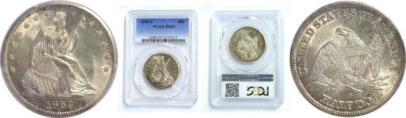 1859-S.  Seated Liberty Half Dollar.  -  PCGS. MS-63.