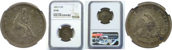 1843-O.  Seated Liberty Quarter.  - NGC. XF-40.