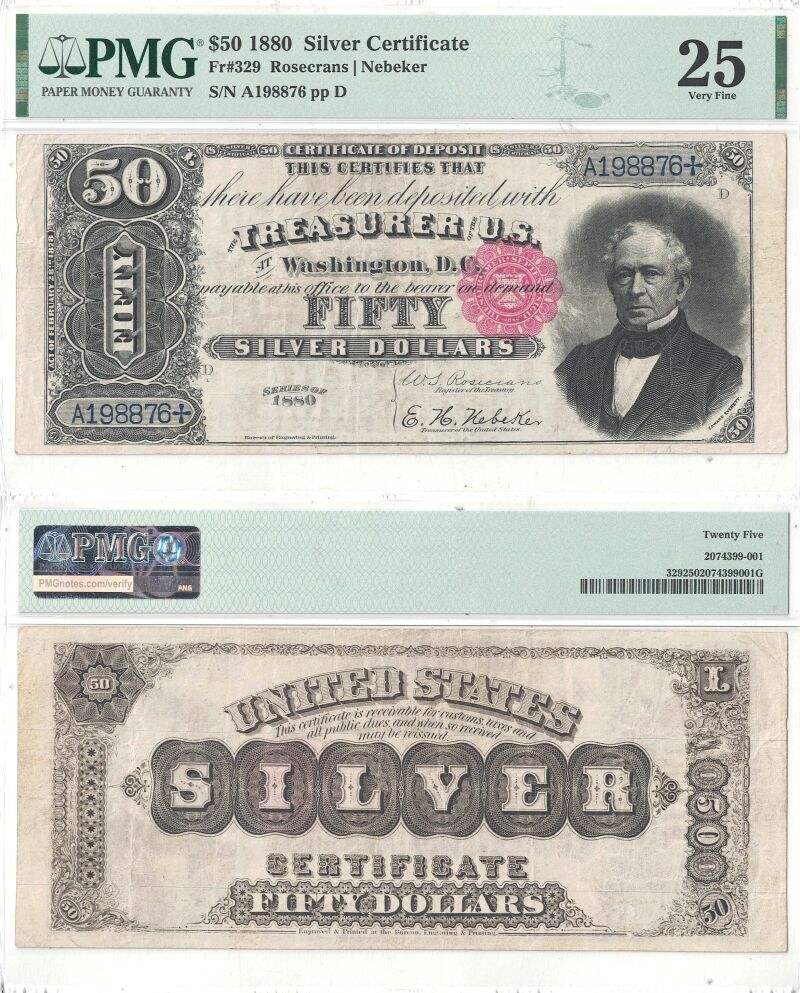 1880. $50. Silver Certificate. F-329. PMG. VF-25.