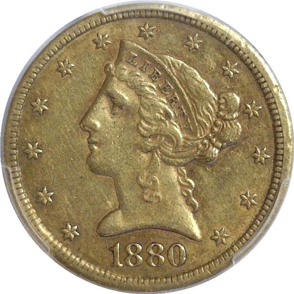 1880-CC  $5 Liberty  -  PCGS. AU-53. - Image 2