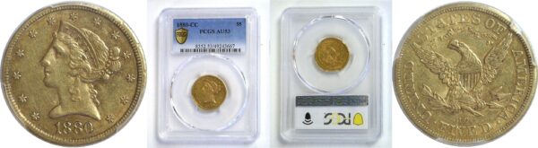 1880-CC  $5 Liberty  -  PCGS. AU-53.