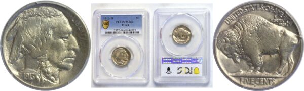1913-D T-2.  Buffalo Nickel.  -   PCGS MS-64.