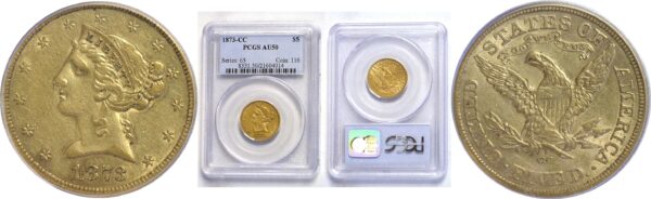 1873-CC  $5 Liberty  -  PCGS. AU-50.