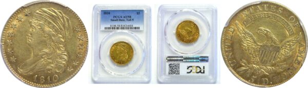 1810 $5 Capped Bust  -  PCGS. AU-58.