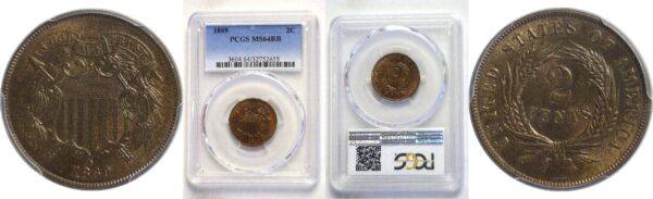 1869. Two Cent Piece  -  PCGS. MS-64. RB.