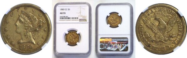 1880-CC . $5 Liberty.  -  NGC. AU-55.