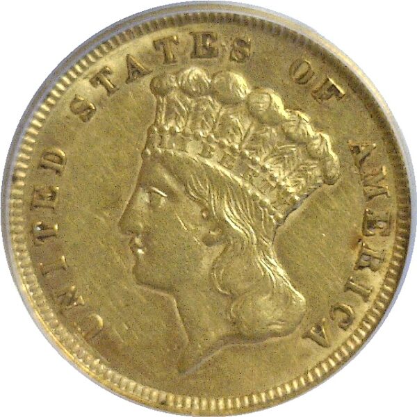 1856.  Three Dollar Gold Coin.  -  PCGS. AU-53. - Image 2